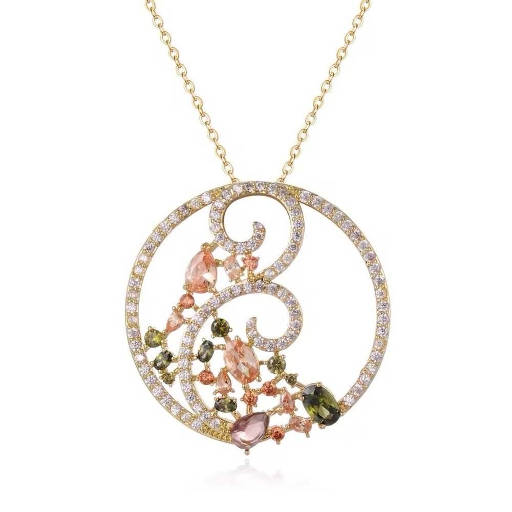 Gold CZ Circle Pendant Necklace